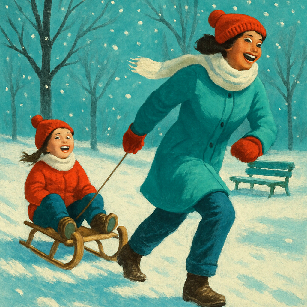 Snowy Park Sled Ride Paint by numbers kits