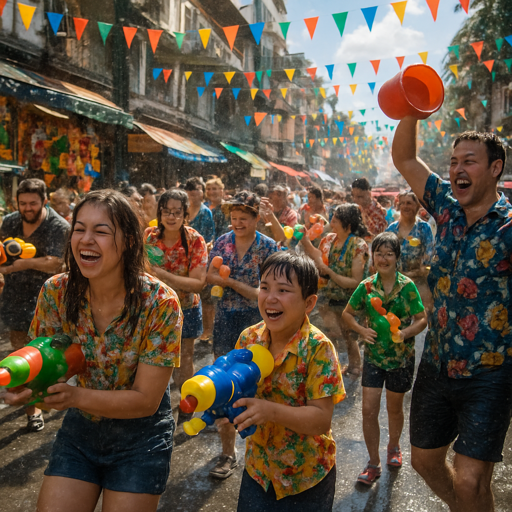 Songkran Water Festival In Bangkok Street paint by numbers