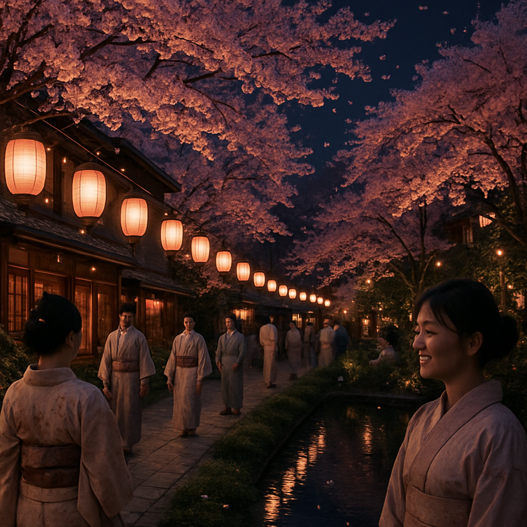 Cherry Blossom Festival Kyoto Night Painting by numbers kit