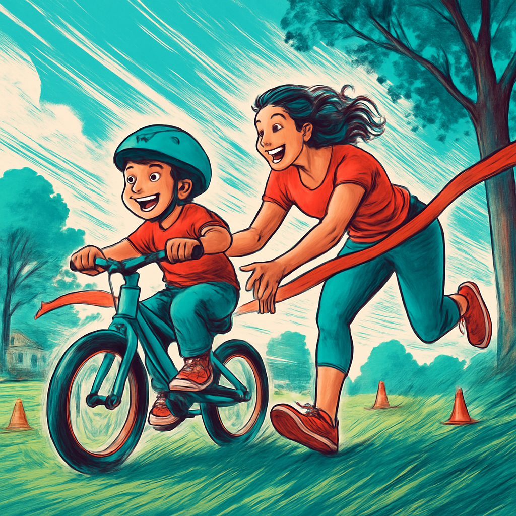 Mother Teaching To Ride Bicycle DIY paint by numbers