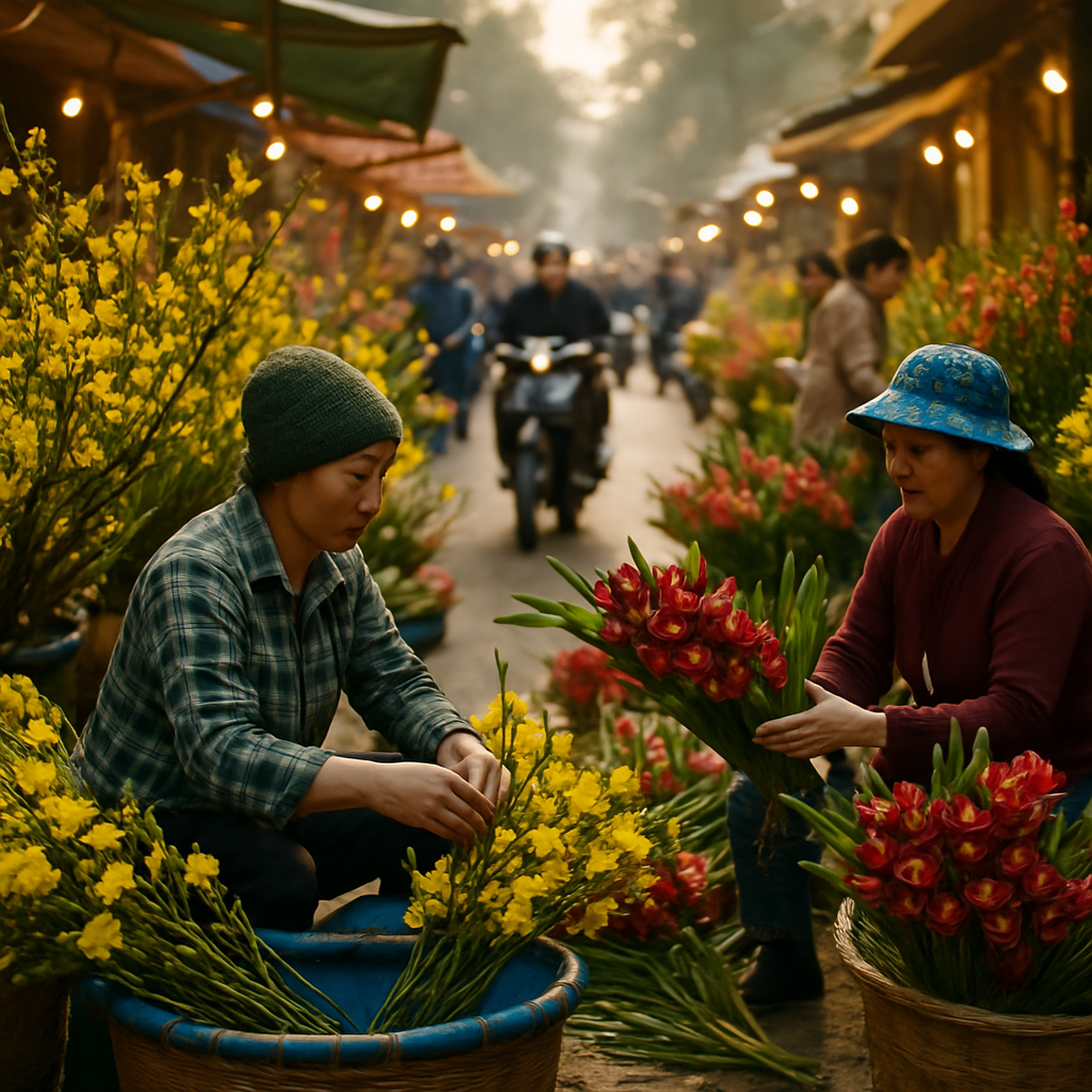 Tet Flower Market Morning paint by numbers