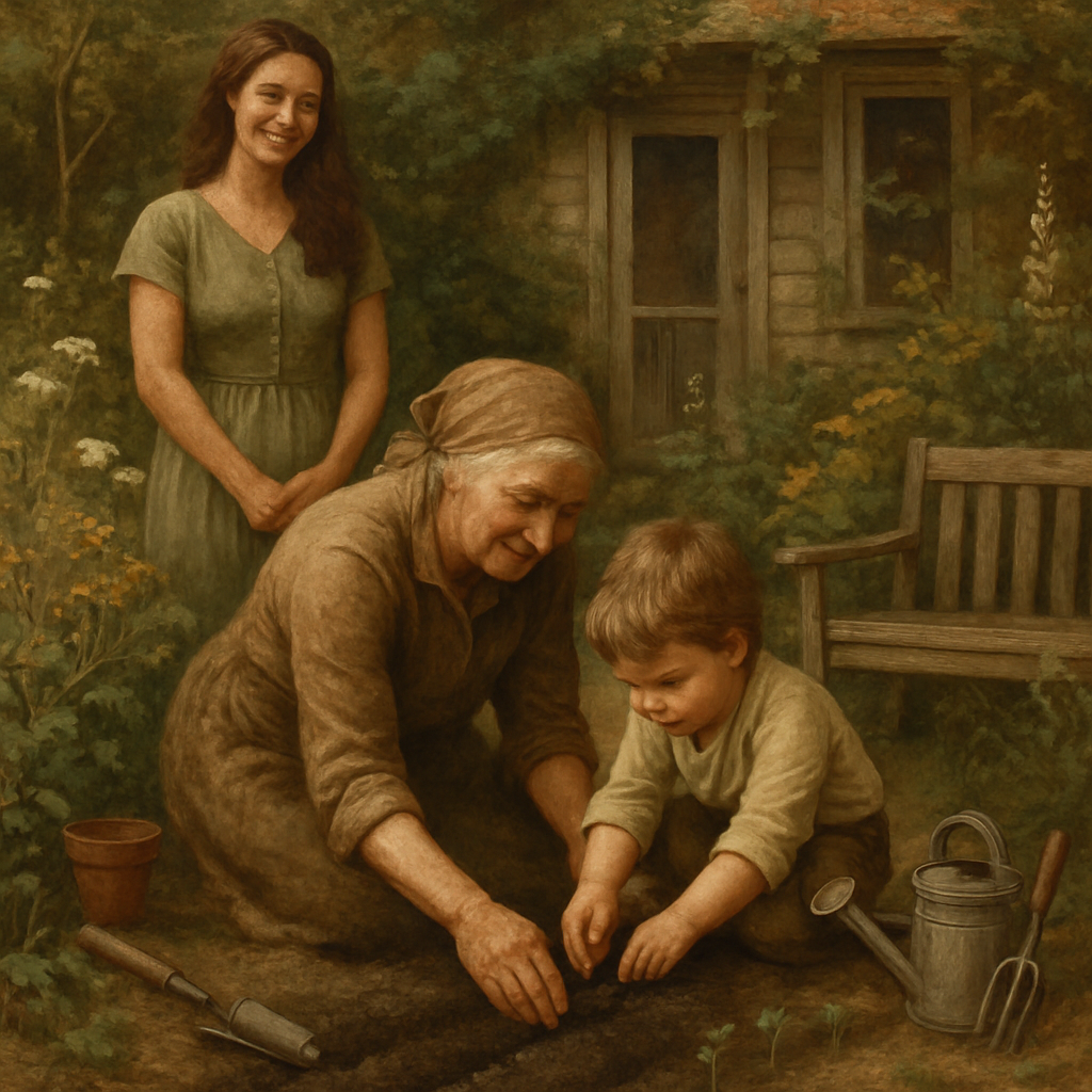 Grandmother And Grandchild Garden Lessons Numbered painting kits