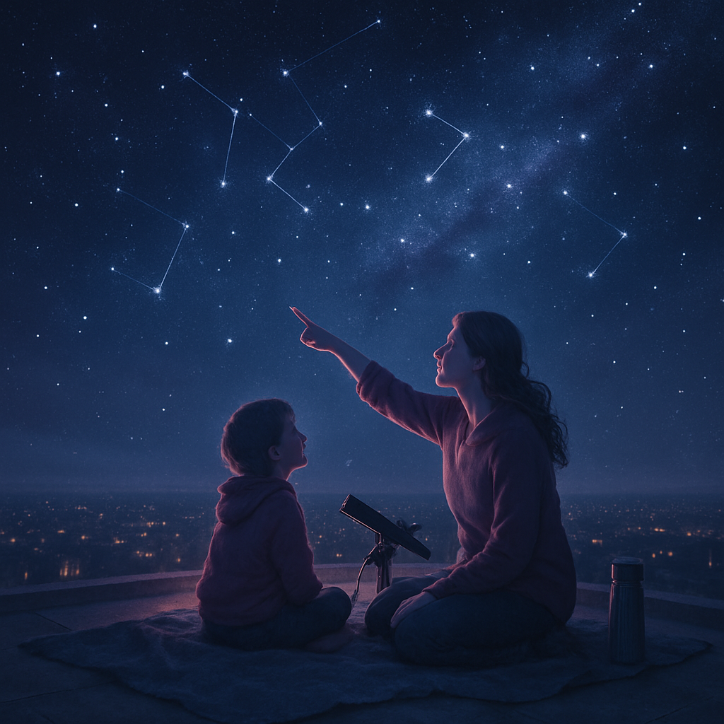 Mother And Child Stargazing On Rooftop Painting by numbers kit