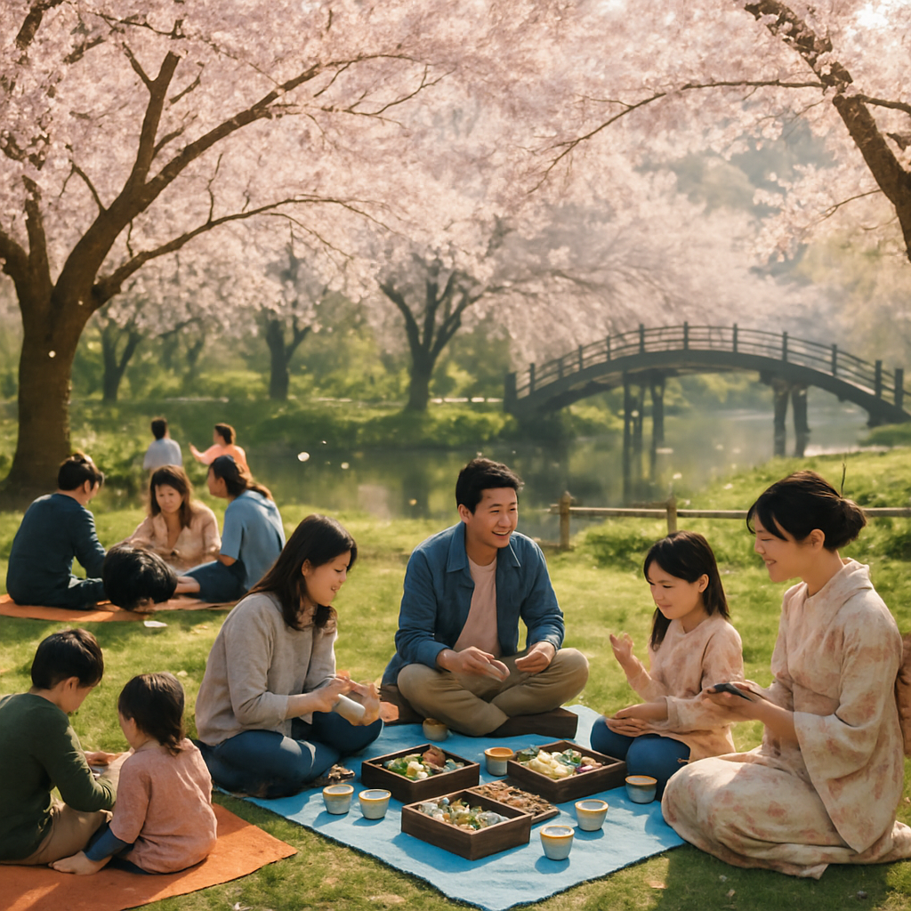 Cherry Blossom Festival Hanami Picnic paint by color