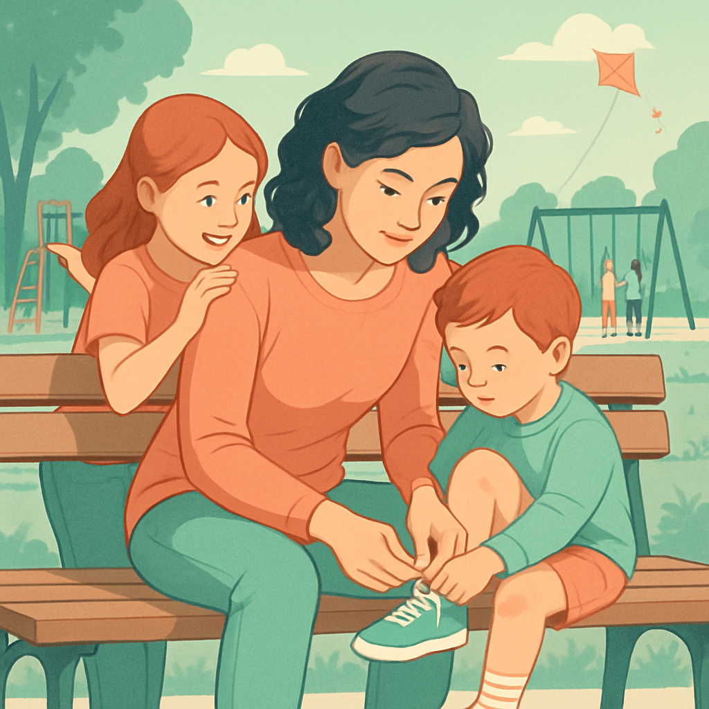 Sibling Time With Mom In Park paint by number
