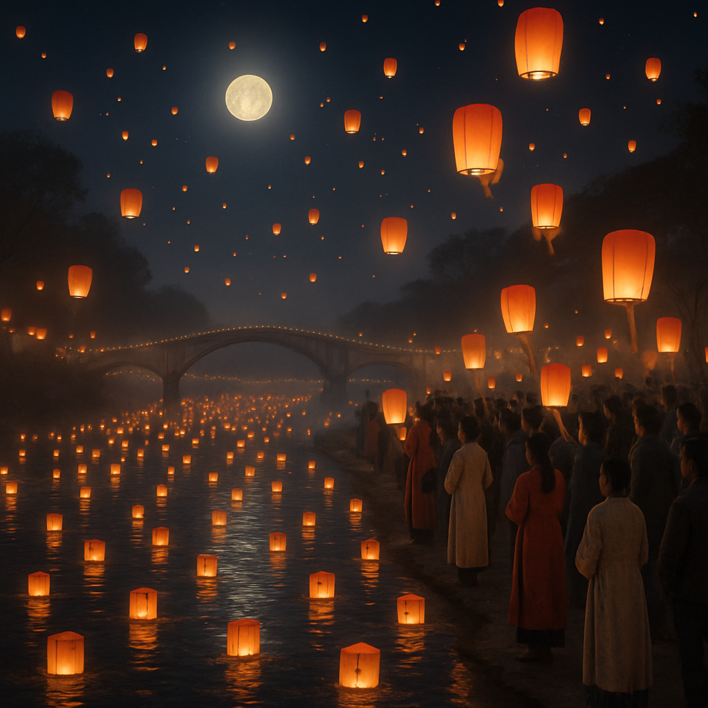 Chinese Lantern Festival Riverside Night paint by number