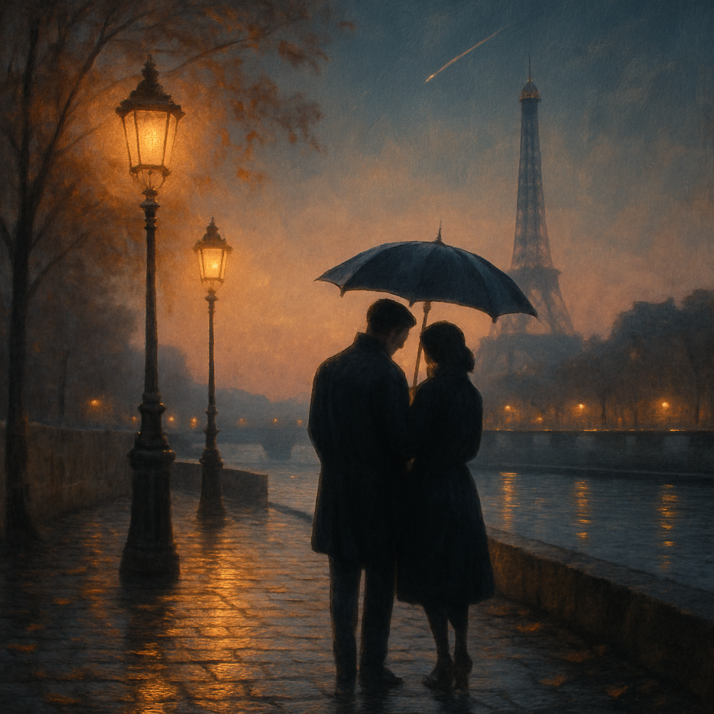 Couple Paris Riverside Glow paint by number