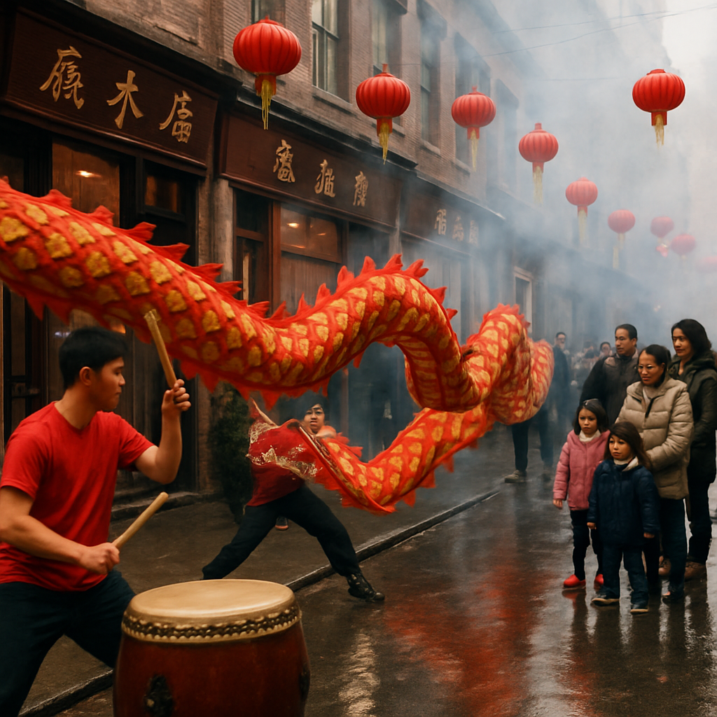 Lunar New Year Dragon Dance Alley Paint by numbers art