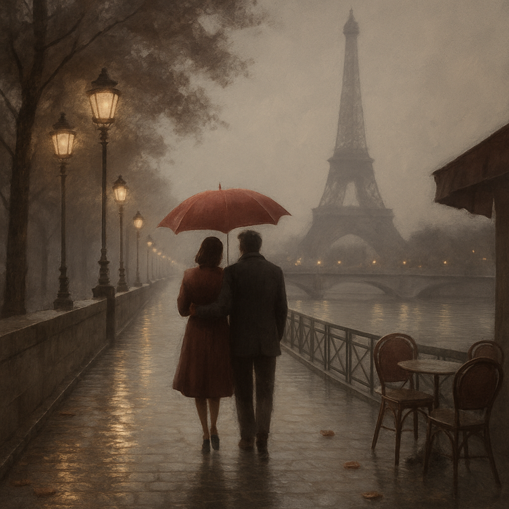 Couple Paris Riverside Stroll DIY paint by numbers