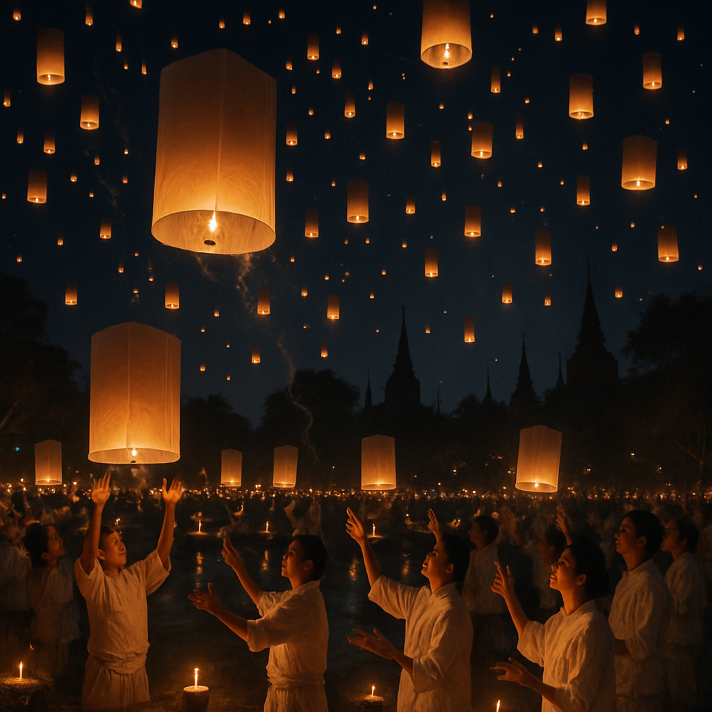 Lantern Lighting At Yi Peng Festival In Chiang Mai paint by color