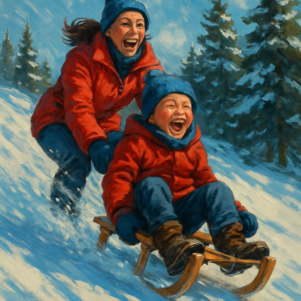 Snowy Sled Hill Cheer painting number kit
