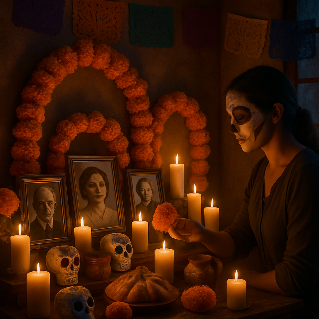 Día De Muertos Altar With Marigolds And Candles DIY paint by numbers