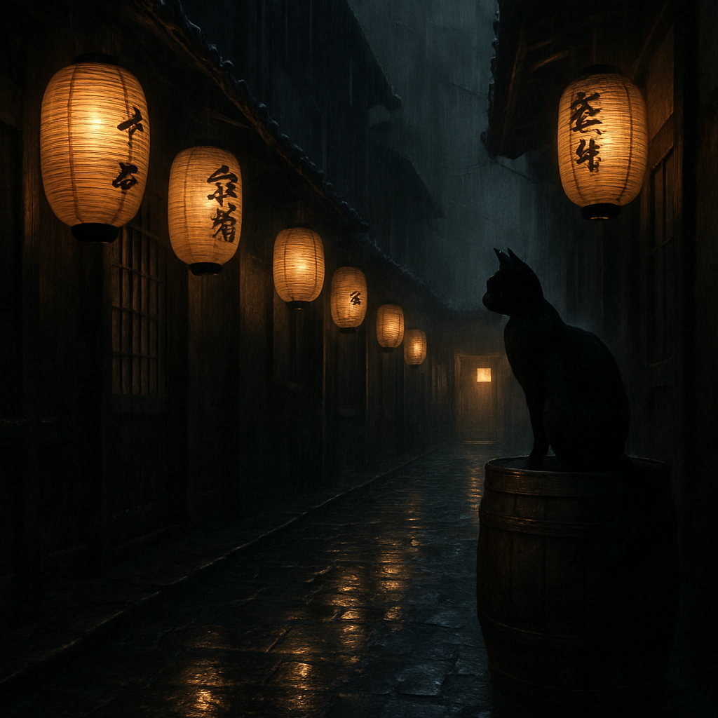 Black Cat Lantern Alley paint by number