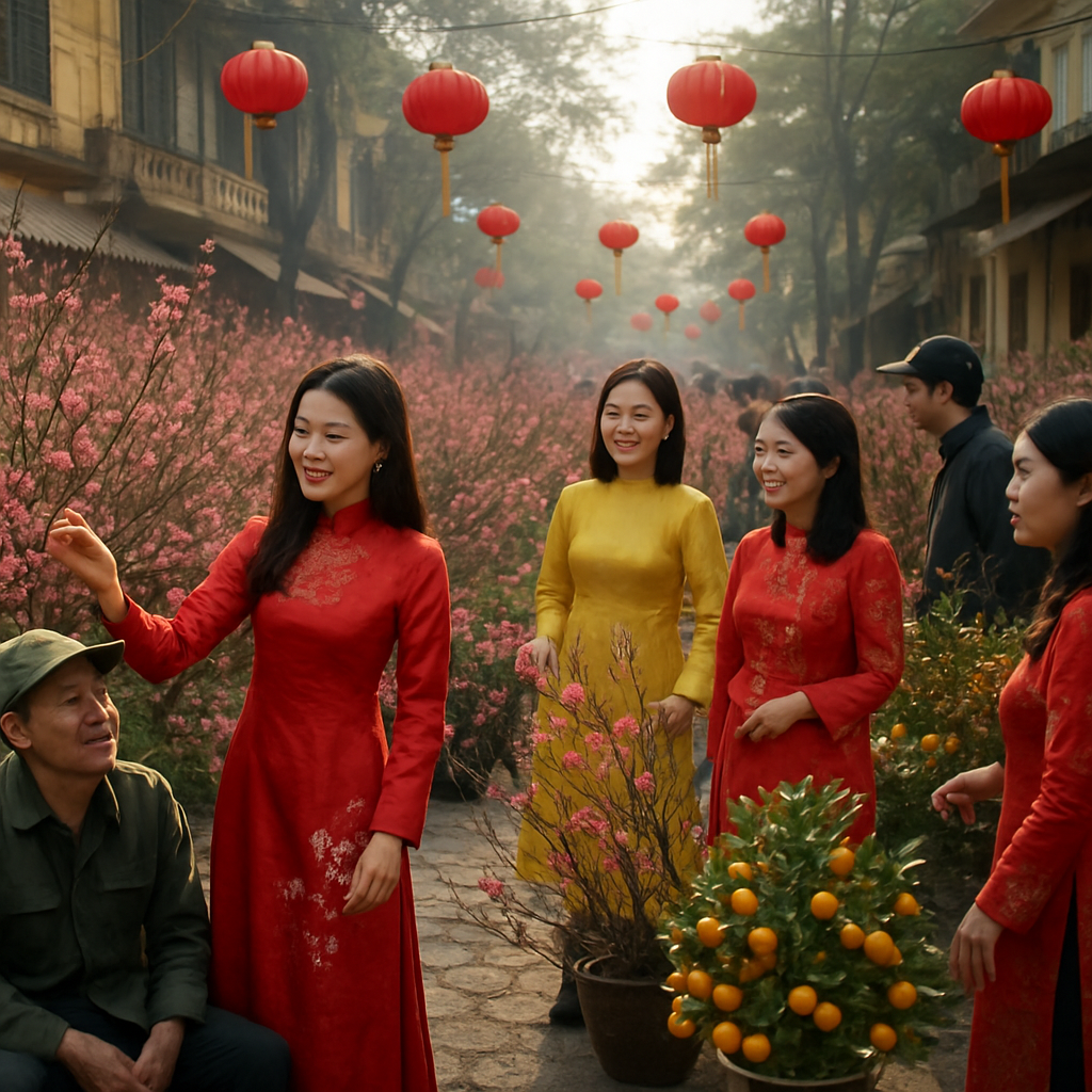 Tet Festival Peach Blossom Market In Hanoi DIY paint by numbers