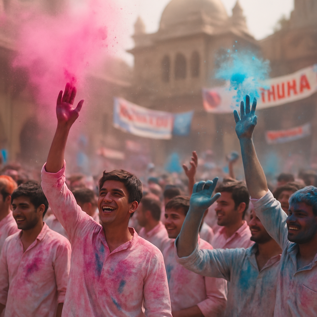 Mathura Holi Street Celebration Number painting