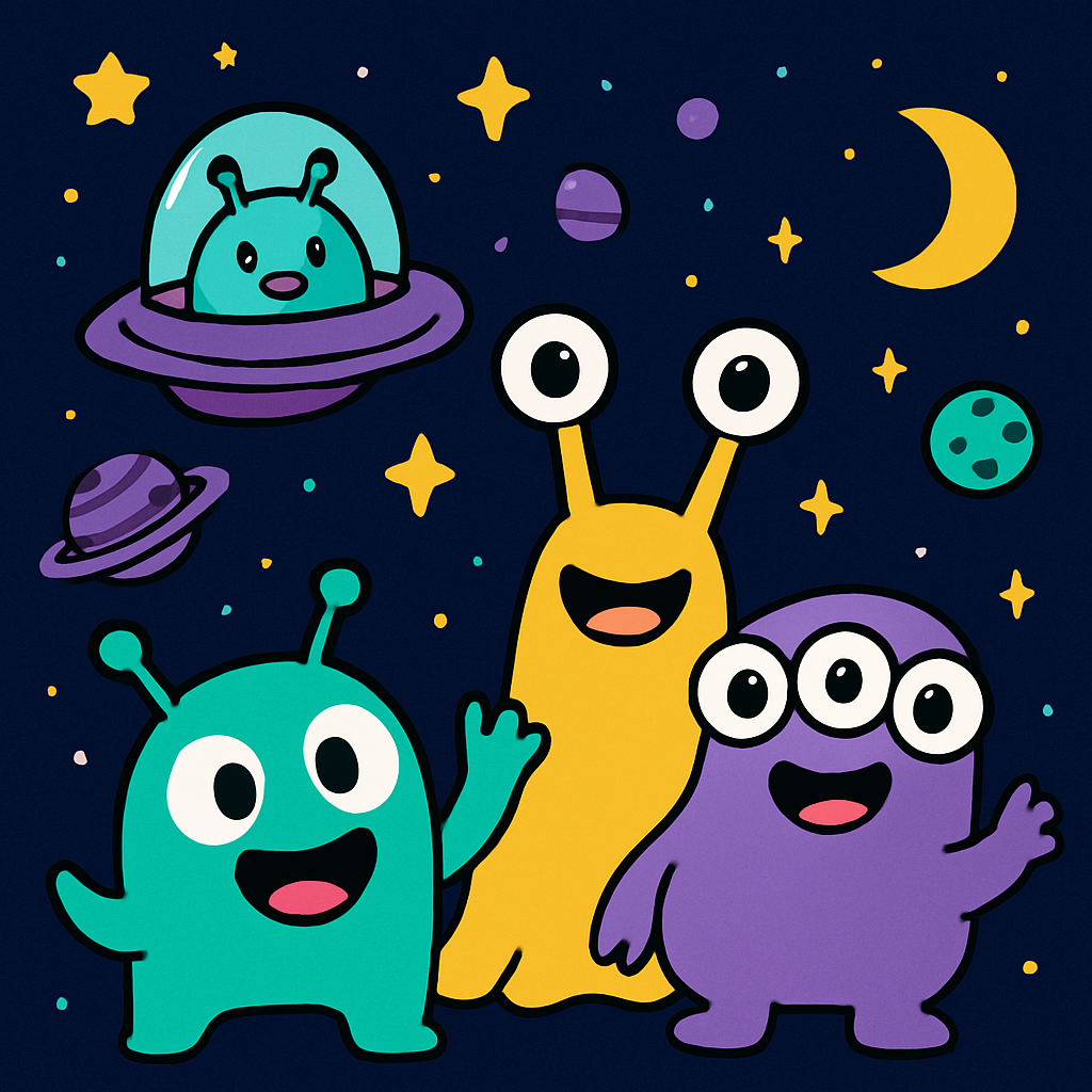 Galactic Adventure With Friendly Aliens paint by color