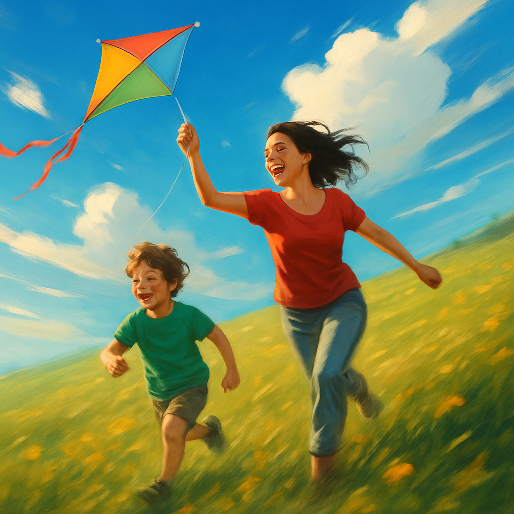 Parent And Child Kite Flying Number painting