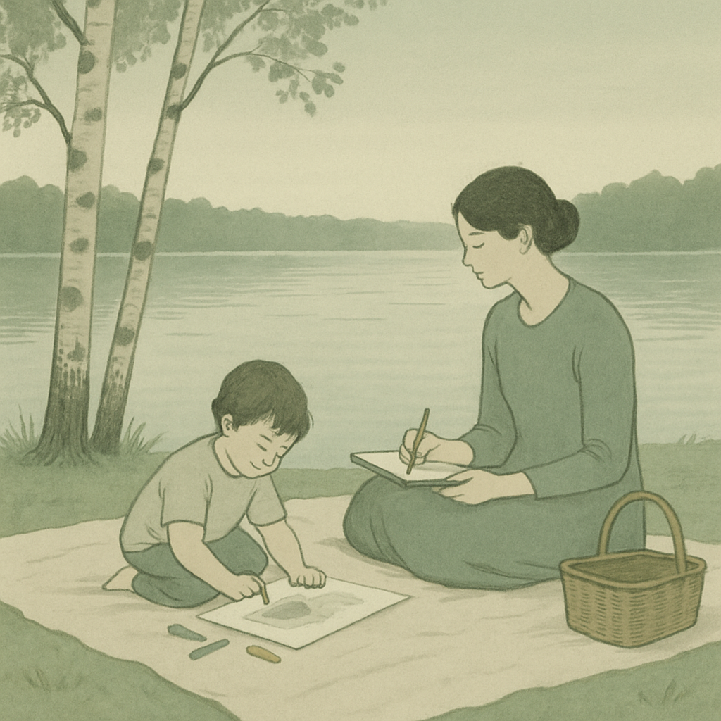 Quiet Sketching At The Lake paint by color