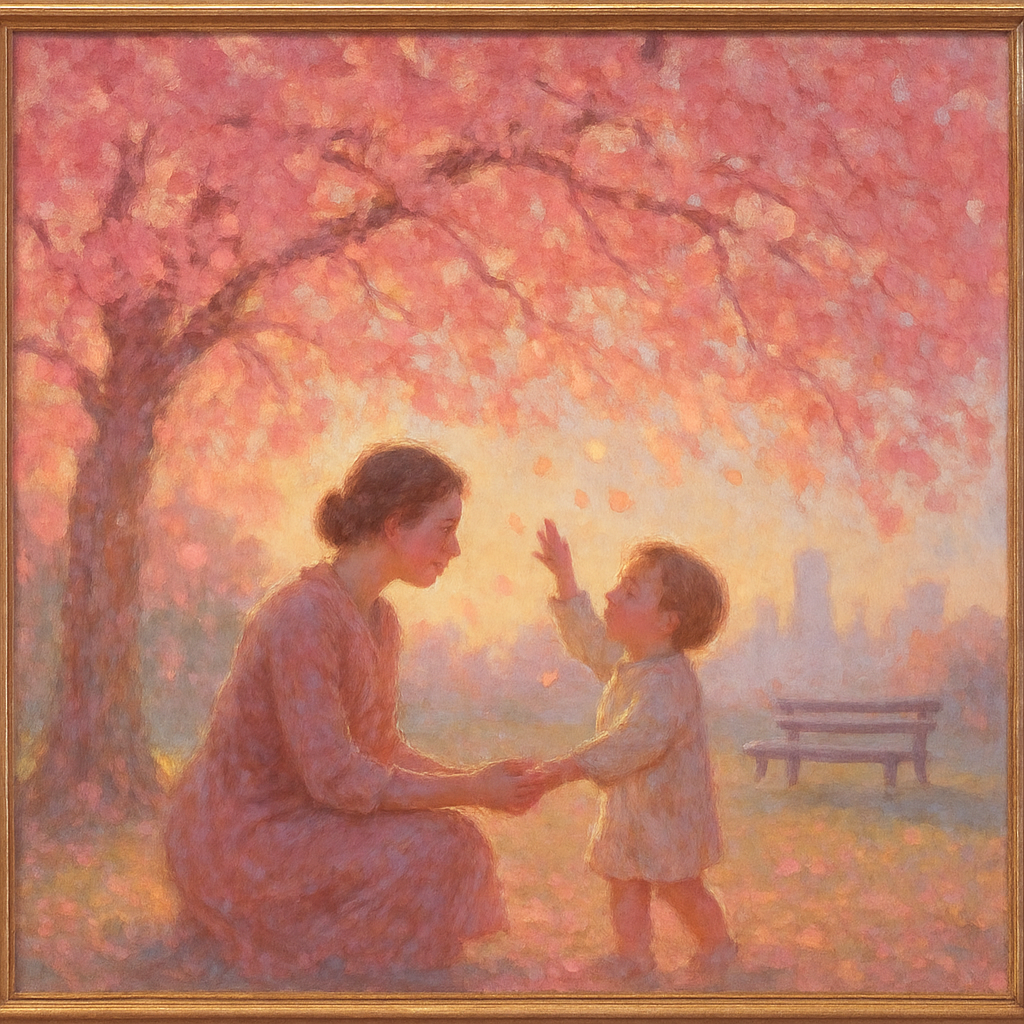 Mother And Child Under Cherry Blossom Canopy Numbered painting kits