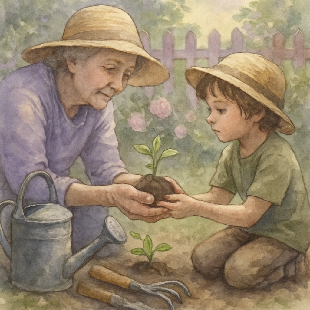 Grandmother And Grandchild Garden Memory paint by numbers