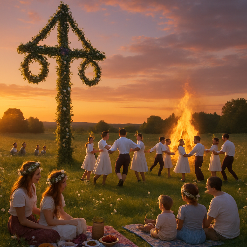 Midsummer Festival Bonfire In Sweden Paint by numbers art