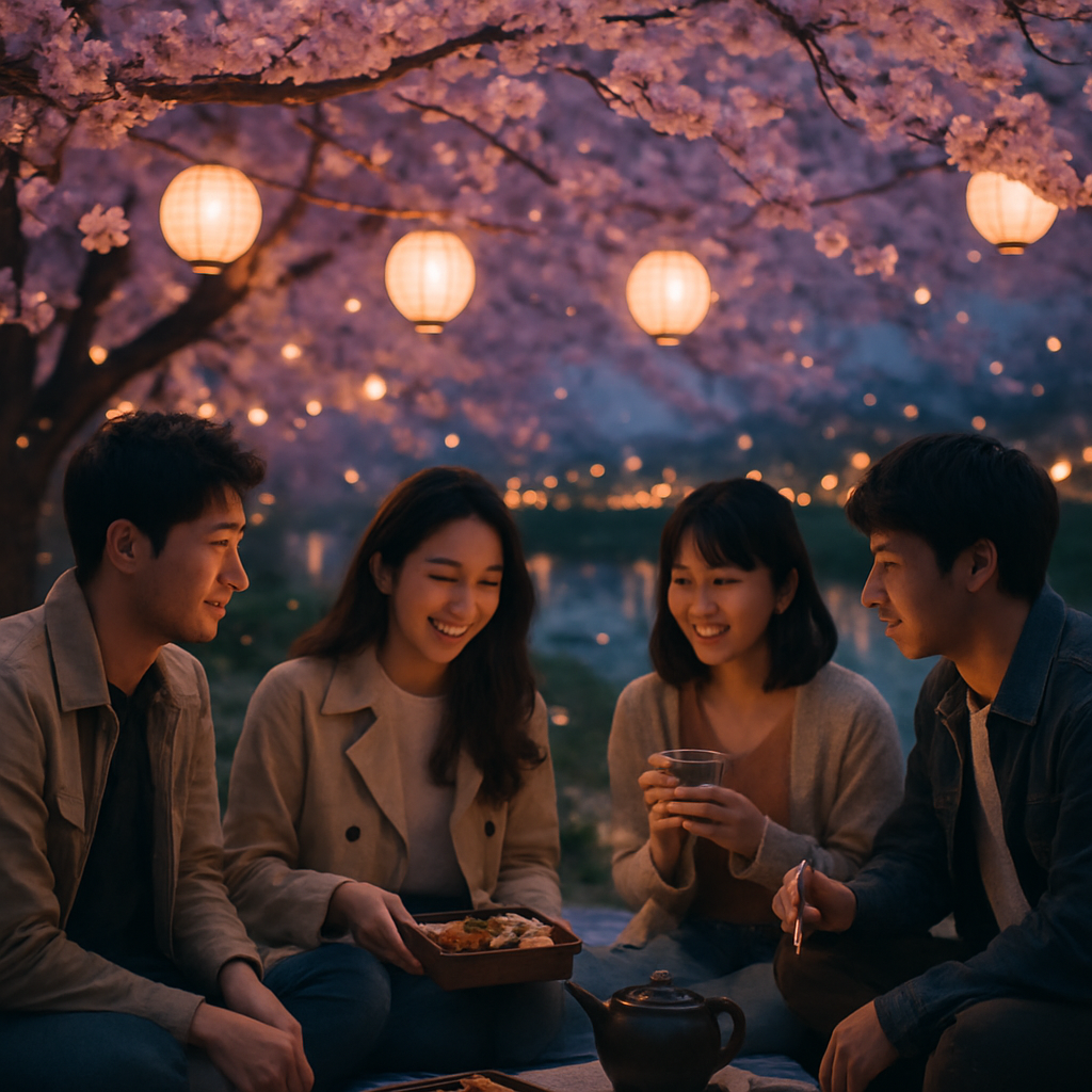 Hanami Evening Picnic Beneath Blossoms painting number kit