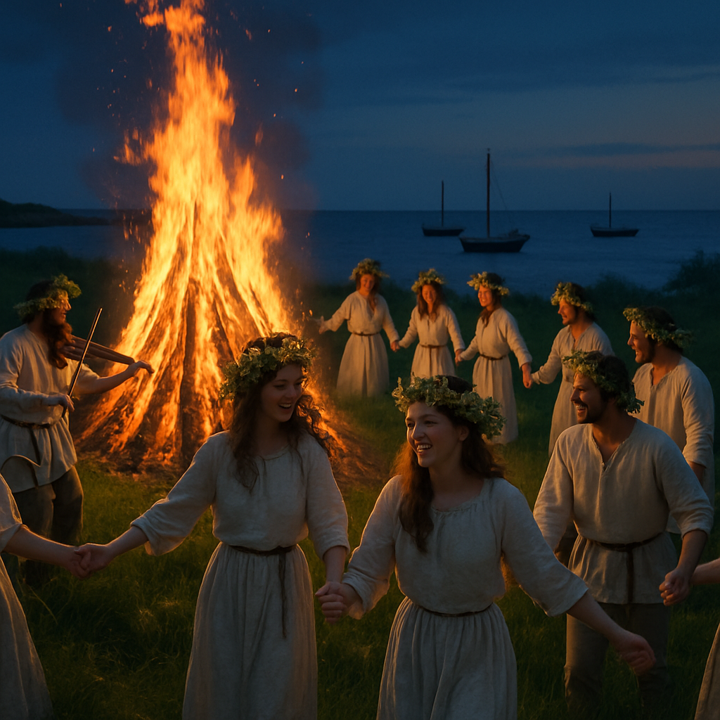 Midsummer Bonfire By The Baltic Sea Number painting