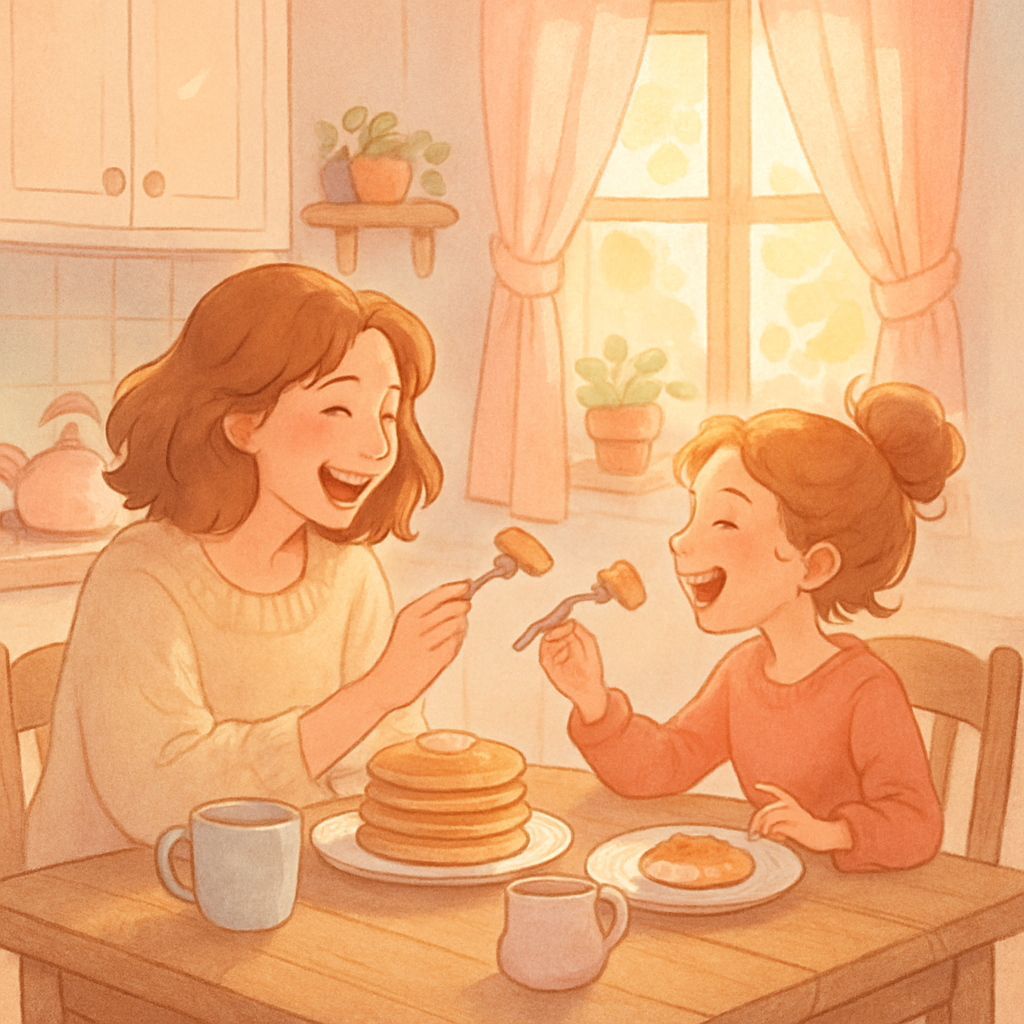 Mother And Child Sharing Morning Breakfast paint by color