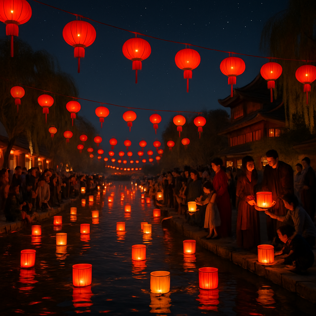 Chinese Lantern Festival River Celebration Numbered painting kits