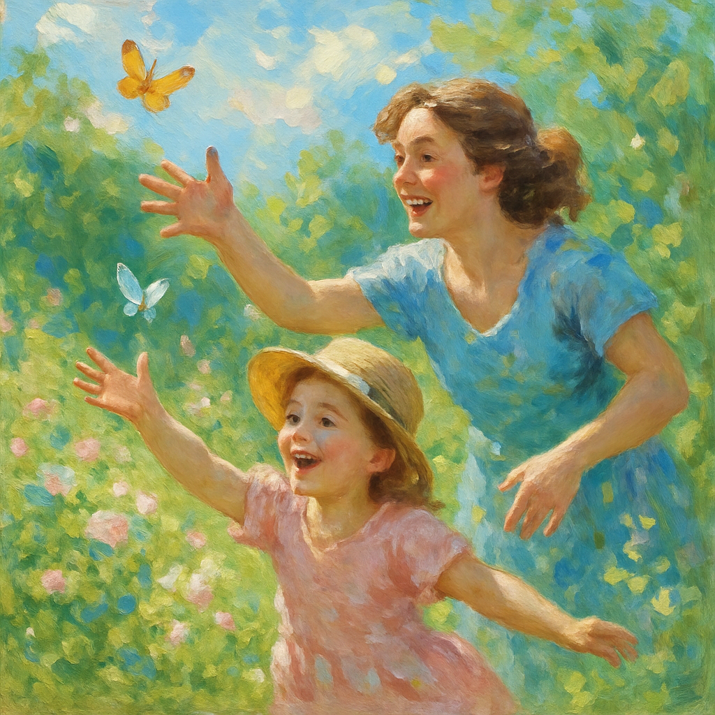 Springtime Butterfly Chase With Mom Paint by numbers art
