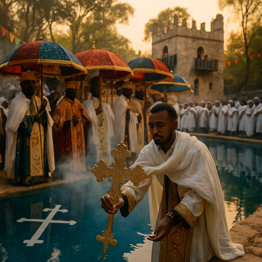 Timkat Dawn Blessing At Fasilides Bath painting number kit