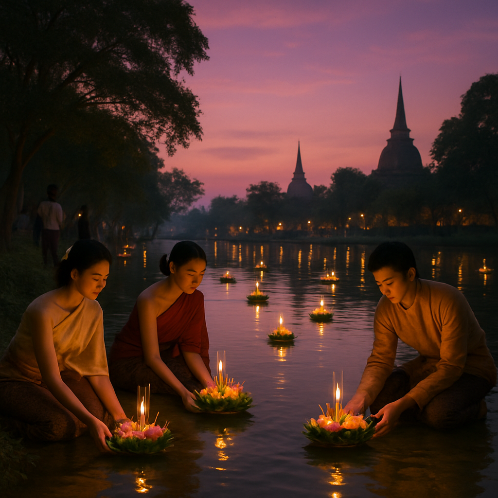 Loy Krathong Festival On Chiang Mai River paint by color