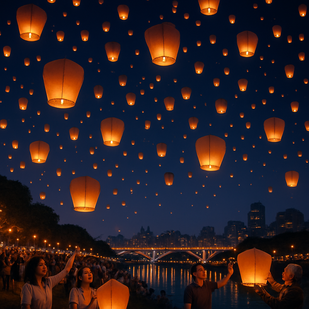 Lantern Festival In Taipei Riverside Numbered painting kits