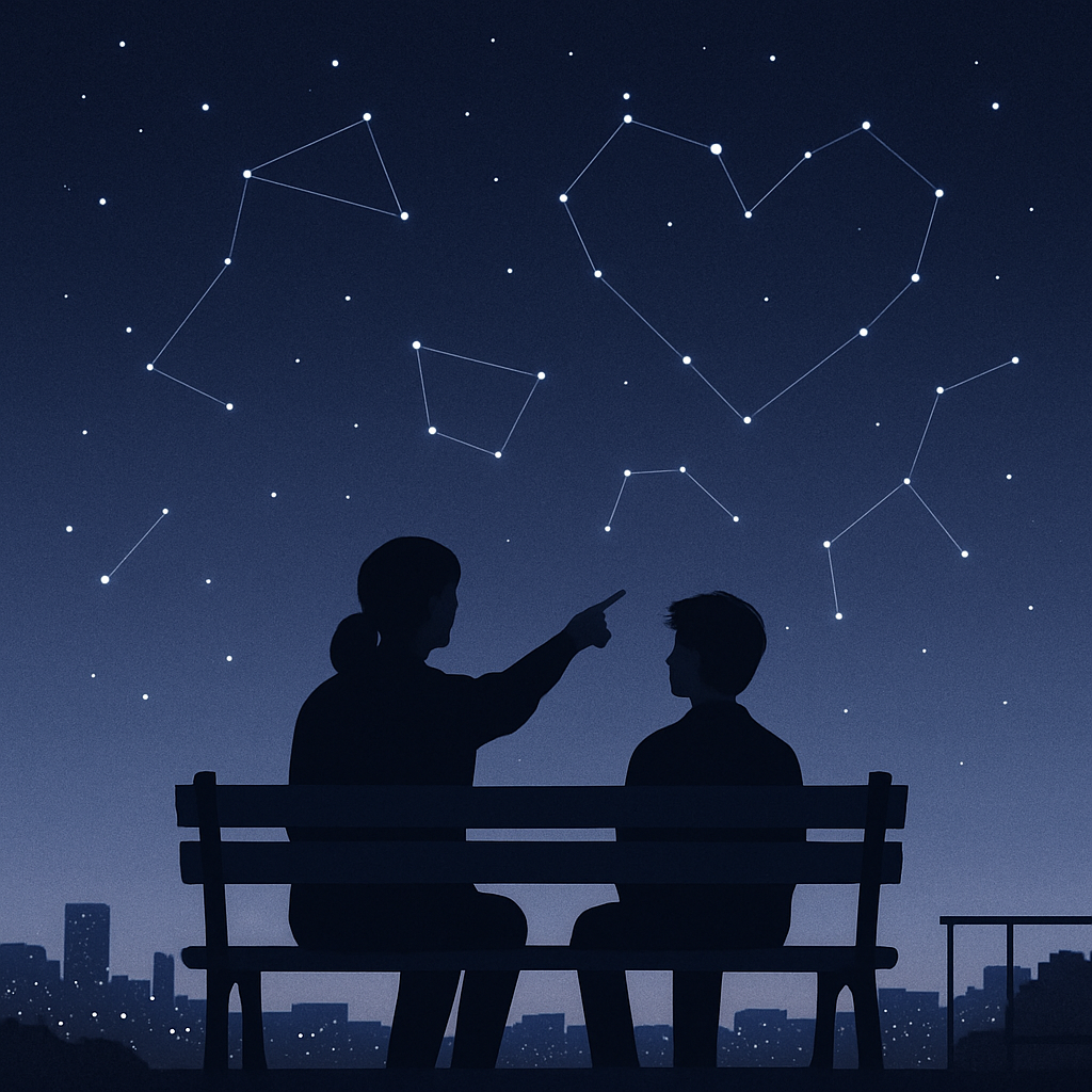 Mother And Teen Stargazing Bench DIY paint by numbers