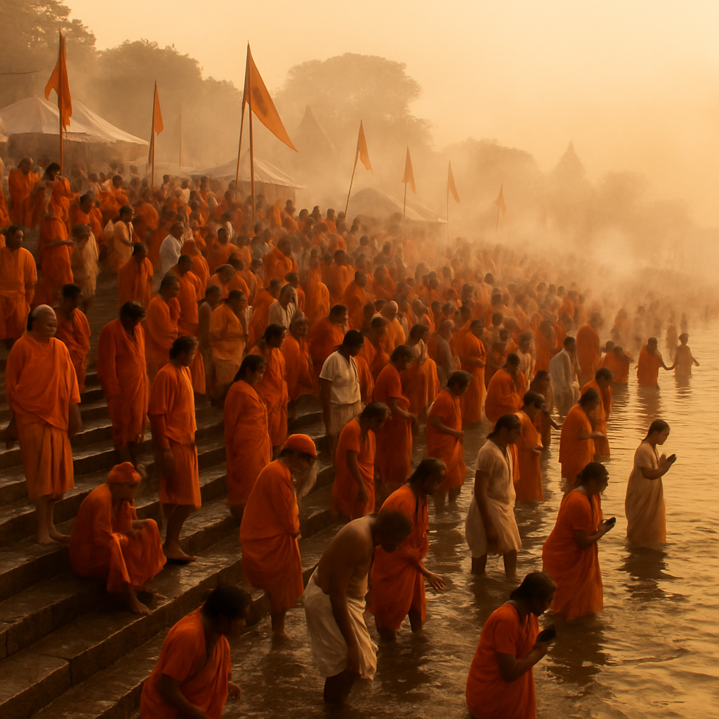 Kumbh Mela Bathing Ghats Crowd paint by color