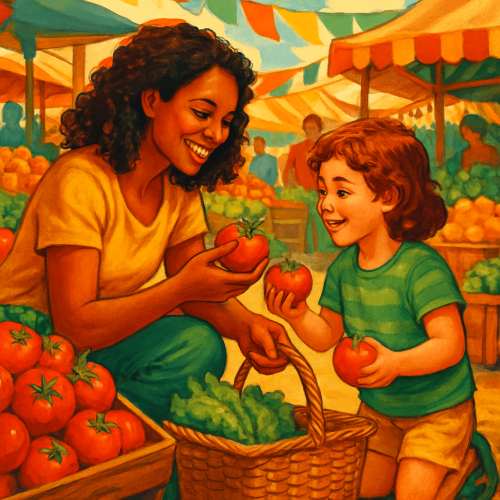 Market Morning With Little Helper Numbered painting kits