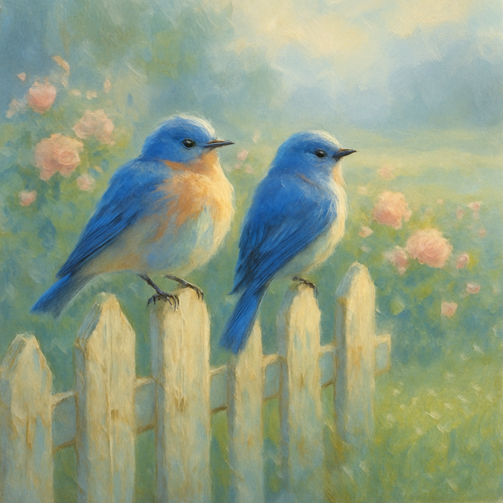 Bluebird Morning Fence Number painting
