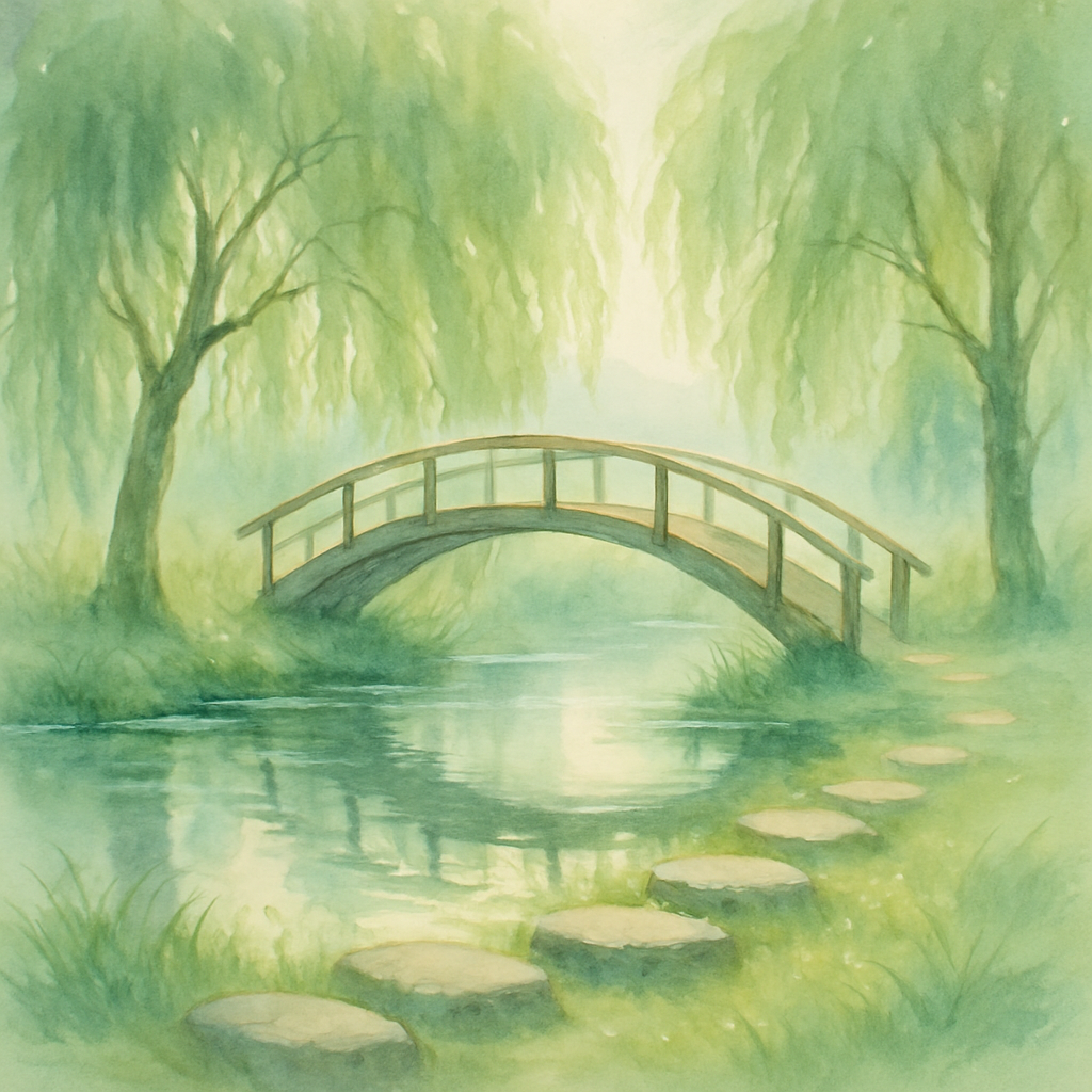 Willow Bridge At Dawn painting number kit