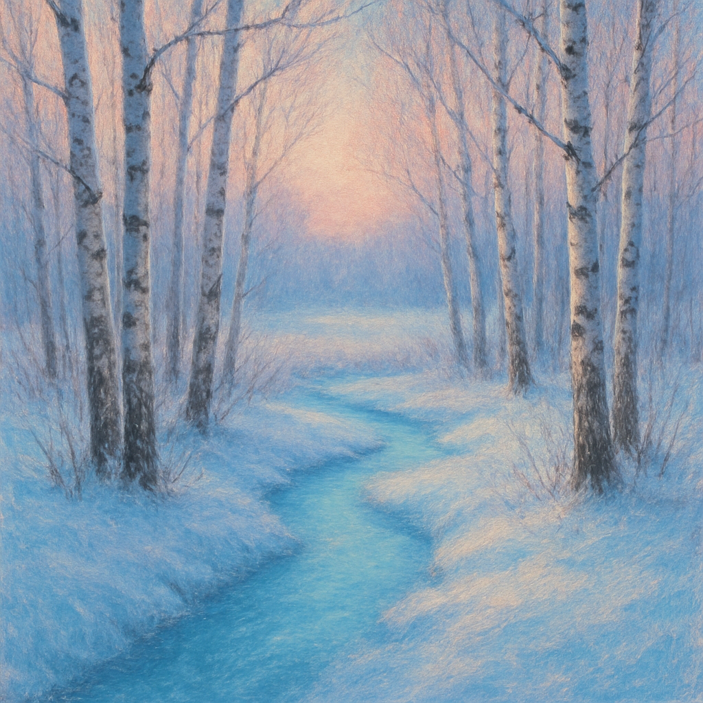 Frozen Stream Among Birches paint by color