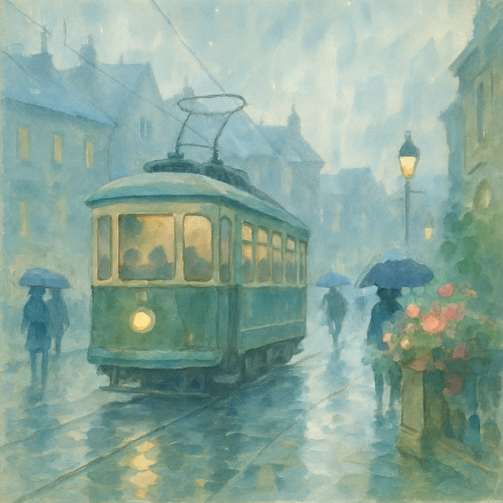 Vintage Tram On Rainy Avenue DIY paint by numbers