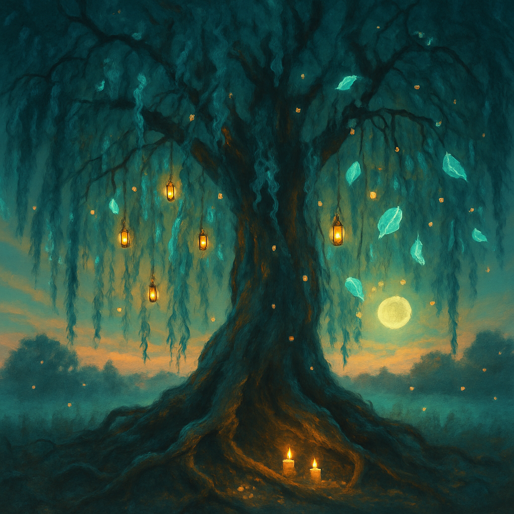 Willow Of Whispering Lanterns paint by number