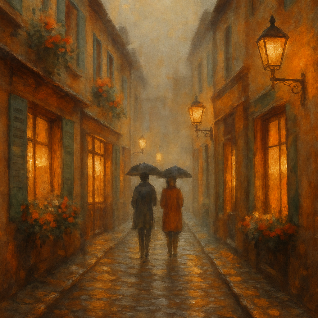 Lanterns Over Cobblestone Lane Paint by numbers art