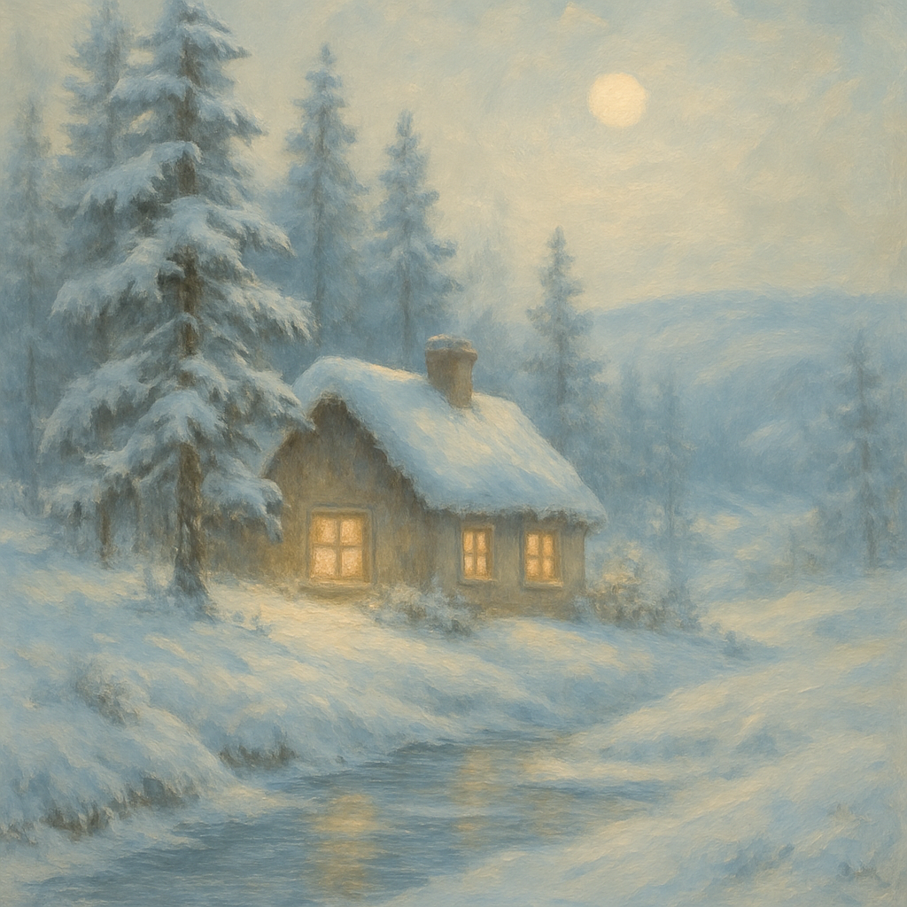 Moonlit Pine Cottage Number painting
