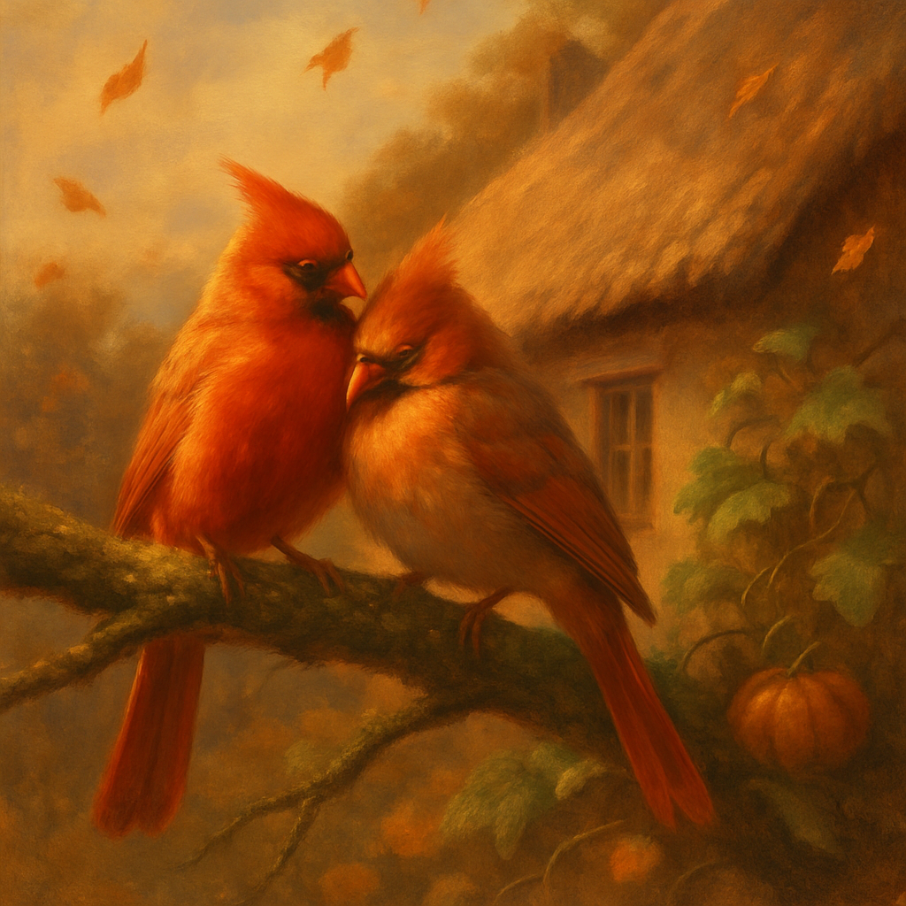 Autumn Cardinals On A Cottage Branch Painting by numbers kit
