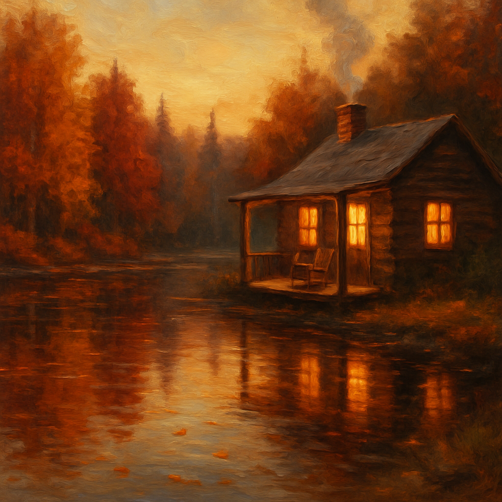Amber Cabin Reflection paint by numbers