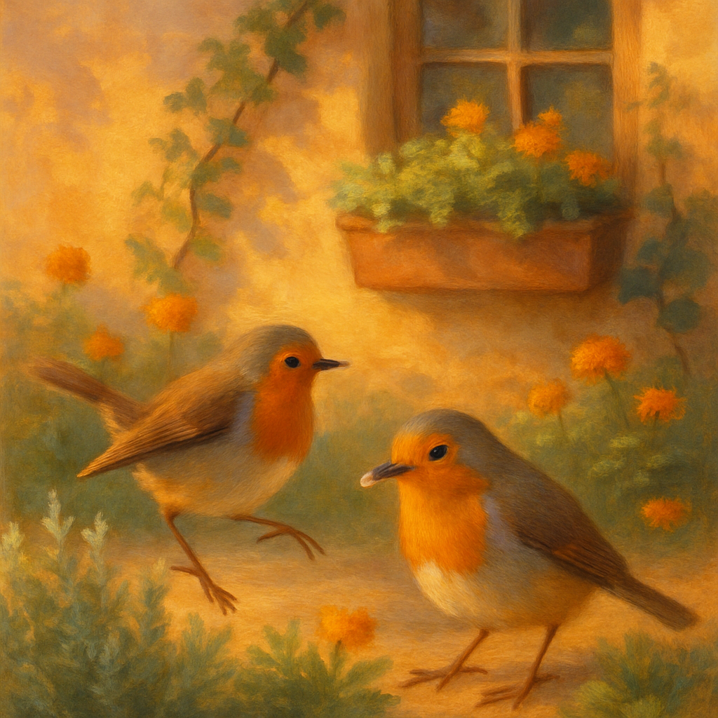 Robins In The Cottage Garden Number painting