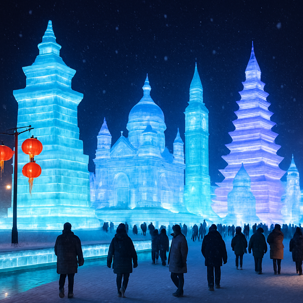 Harbin Ice Festival Night Scene painting number kit