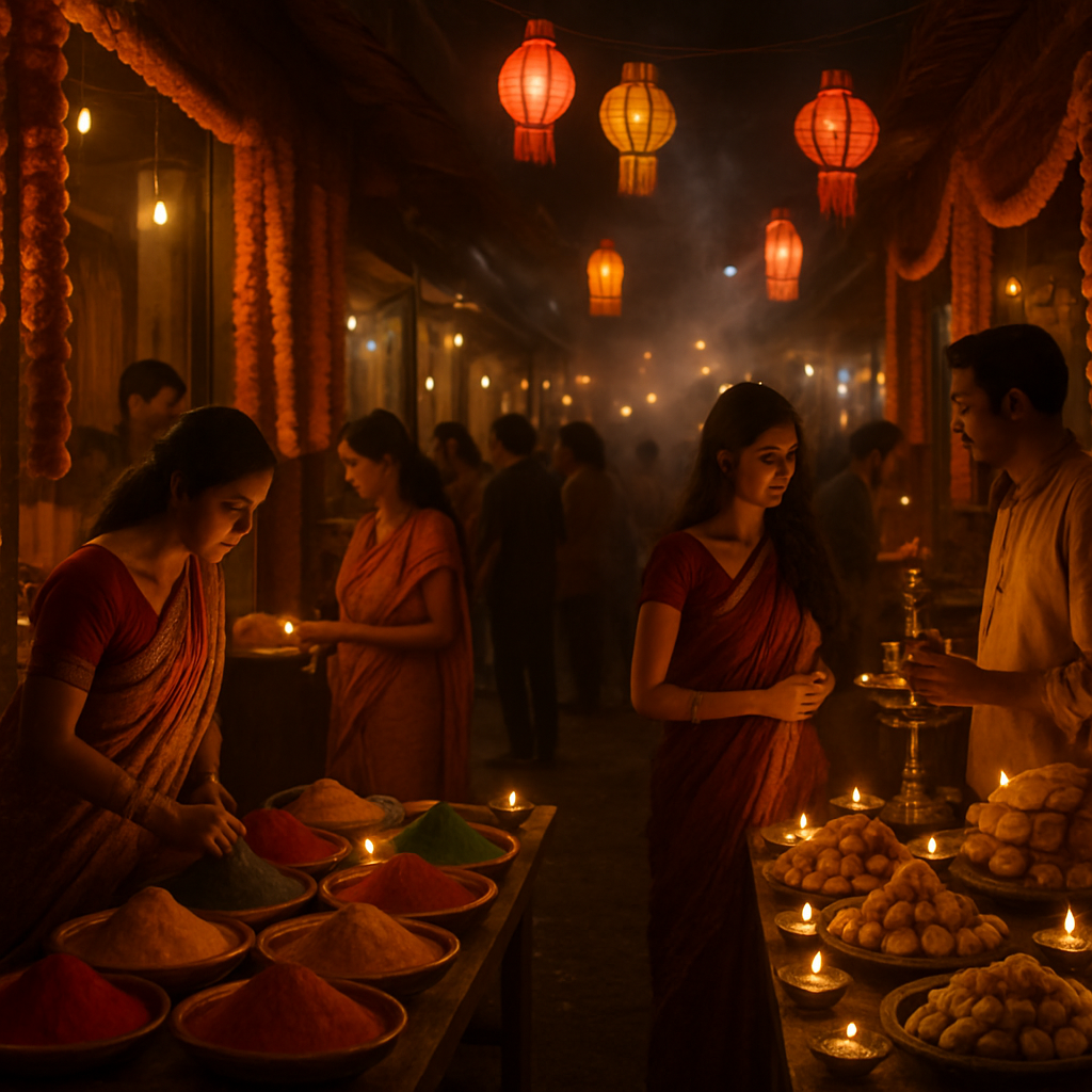 Diwali Market Street At Night Numbered painting kits