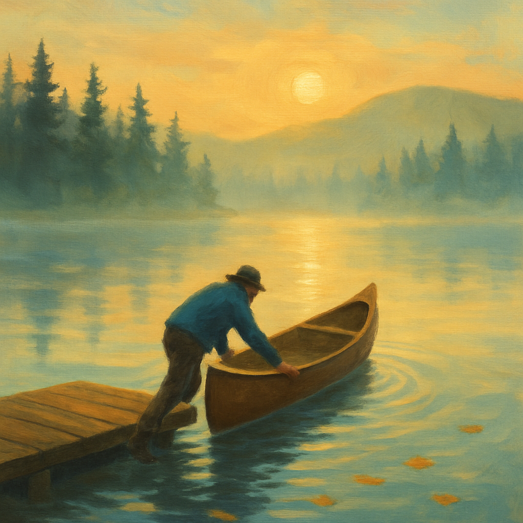 Dawn Canoe On Painted Lake DIY paint by numbers