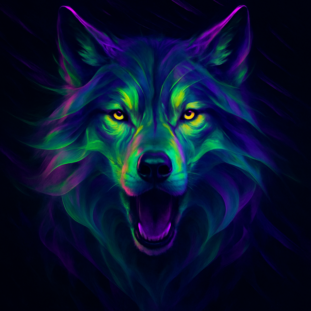 Midnight Wolf With Neon Veils Number painting